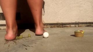 Short clip - Huge giantess 198,4 lbs 90 kg size 13 feet crush barefoot grape egg and jam