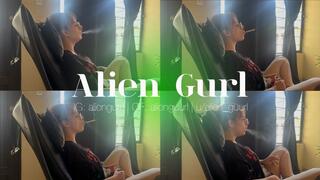 Sexy smoking with nose exhales on a side view | Alien Girl