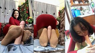 Red Dress Foot Job and Blow Job