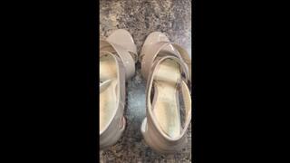 First Wedding Anniversary Fucking as Debbie Wears Her Sexy New Macy's Dress & Tan Calvin Klein Stiletto Spiked Heel Sandals Which She Damaged Earlier While Walking in the Grass & Gravel around the Resort