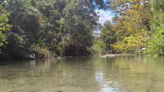 Fifi walking in the creek in black knee high boots to see how waterproof they are they pulling them off to show whether her socks got wet *new*
