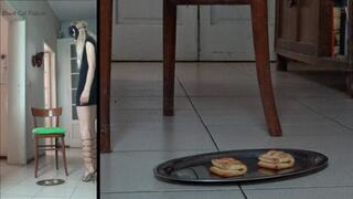 eating breakfast from sandals soles