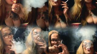 Chain of two red Marlboros - Taking care of my lungs, skin and hair, with lots of nicotine before bed - No makeup, no production