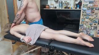 massage short jeans tease plastic apron bondage