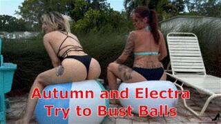 Autumn Bodell and Electra Try to Bust Balls - Inflatable Popping Challenge Beach Balls Ass Fetish Inflatables NonPopping Inflatables Struggling Legs