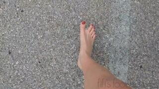 Fifi's is barefoot after a swim trying to leave but her car is out of gas, she cranks and cranks it and finally actually gets it to start *new*