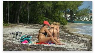 Exhibitionist Wife #445 - Mrs Nikki Brooks & Mrs Bella Ink Caribbean Beach Voyeur Tease!!! MP4