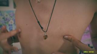 Cute Skinny Twink Playing With His Nipples, Oil And Clamps