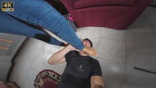 Beauty girlfried foot and high heel domination, leg and feet massage in relax with sandals on his cock