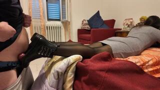 Boot worship and licking and ball cock massage under dirty soles