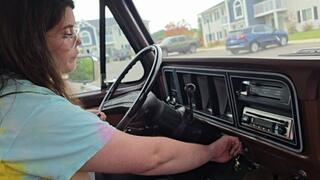 Gorgeous and sexy Shay driving and cranking stalled truck