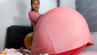Sexy Camylle Stuffs Her Pink Jumper With HUGE Balloon BOOBS And Tummy Non Pop