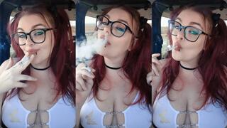 Smoking in the car while on my trip, windows rolled up of course