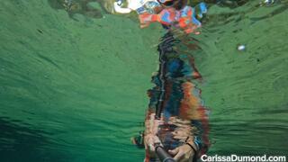 Multicolor dress underwater in the spring current