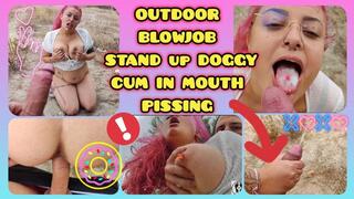 RISKY PUBLIC OUTDOOR BLOWJOB FUCK DOGGY CUM IN MOUTH PISSING