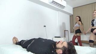 Domination of two beautiful princesses lesbian kissing while they stand there on the face of the cuckold slave in facesitting Part 1 By Natsha Fiore and Lilly Cam By Dani Full Hd