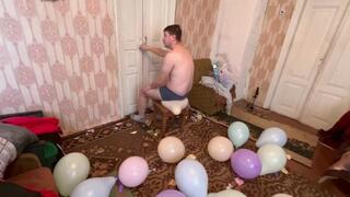 Eugene pops balloons with his weight