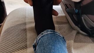 My husband lovingly pulls the VACOped on my nylonfeet and I walk a few steps