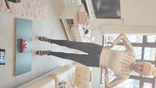 GIANTESS Charn crushes a 1969 Ford Torino in black stiletto high heels full body view