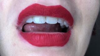 exploring my mouth wearing red lipstick