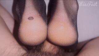 German Teen Nylon Footjob + Doggy + Cum on Nylon Feet Soles