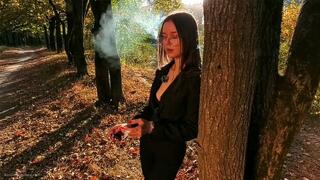 Smoking in the autumn forest