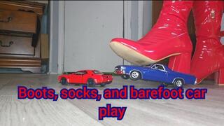 Boots, socks and barefoot car play