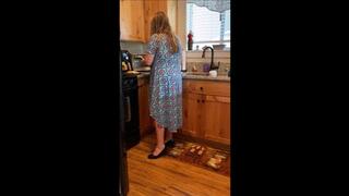 Sexy Chef Deb Home From Work & Fixing Dinner In Her Office Outfit Featuring Blue Patent Comfort Plus Spiked Heel Pumps (7-21-2021)