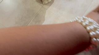 Balbina BBW Pantyhose Goddess sexy teasing in the bed on red stilettos