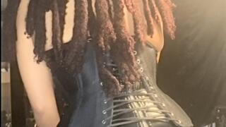 Goddess Sorcery bends over in her tight little latex outfit