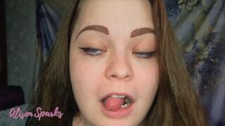 Alison's mouth exploration and spit play