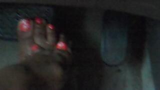 Pretty feet girl barefoot pedal pumping