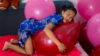 Sexy Camylle Sits To Pop Your BIG 18 Inch China Balloons In A Traditional Asian Dress