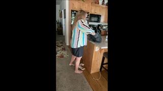 Dinner Date as Deb Wears Black Mini Skirt with Rockport Creme Colored Pumps Which She Dangles in the Car (9-6-2021)