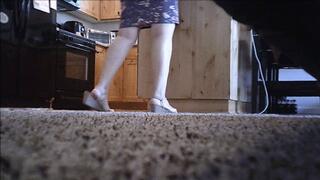 Watch Deb Come Home From Work & Switch Out Her Sandals to Rockport Creme Colored Pumps With Upskirts 2 (7-12-2021)