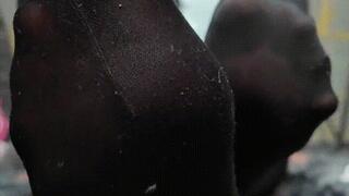 Princess Diss wearing white socks over nylon pantyhose tights