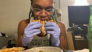 Gassy Bearded Chick Stuffs Her Face With Porkchops & Rice