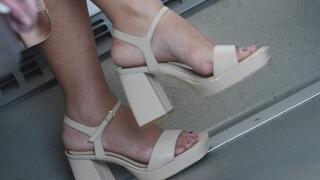 Foot fetish woman shows her perfect feet and high heels for her new human doormat