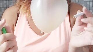 pop balloons with cigarette