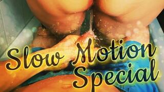 (POV) Close up pissing on your cock while you are jerking in blue boxers (silent slow motion special)