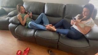 Natasha Ty & Indica Jane Play Couch Footsies In Jeans | Girls Playing Footsies