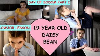 Nervous TEEN newbie Daisy Bean learns to suck cock from a dirty old man DAY OF SODOM PART 1