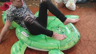 Jason stomp and deflate barefeet