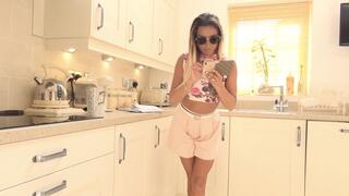 Natalia wet her panties in the kitchen