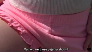 Pale and outgoing Japanese wife outdoor sex under blue sky