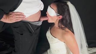 Blindfolded Submissive Bride Messy Deep Throat and Facial Wedding Day Slut