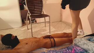 Jumping on his balls with all my weight