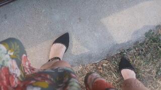 Fifi driving in black velvet studded flats *new* replay