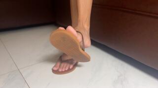 Get Your Tongue And Worship My Feet In Flip Flops While I Watch TV After Long Walk - WMV