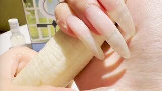 #52 - Jerking off banana with beautiful bare nails
